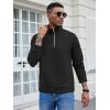 COOFANDY Men’s Fashion Quarter Zip Pullover Long Sleeve Quilted Sweatshirt Plaid Jacquard Polo Mock Neck Sweaters(Black)