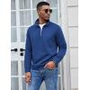 COOFANDY Men’s Fashion Quarter Zip Pullover Long Sleeve Quilted Sweatshirt Plaid Jacquard Polo Mock Neck Sweaters(Dark Blue)