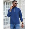 COOFANDY Men’s Fashion Quarter Zip Pullover Long Sleeve Quilted Sweatshirt Plaid Jacquard Polo Mock Neck Sweaters(Dark Blue)
