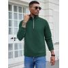 COOFANDY Men’s Fashion Quarter Zip Pullover Long Sleeve Quilted Sweatshirt Plaid Jacquard Polo Mock Neck Sweaters(Dark Green)