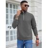 COOFANDY Men’s Fashion Quarter Zip Pullover Long Sleeve Quilted Sweatshirt Plaid Jacquard Polo Mock Neck Sweaters(Dark Grey)