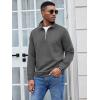 COOFANDY Men’s Fashion Quarter Zip Pullover Long Sleeve Quilted Sweatshirt Plaid Jacquard Polo Mock Neck Sweaters(Dark Grey)