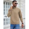COOFANDY Men’s Fashion Quarter Zip Pullover Long Sleeve Quilted Sweatshirt Plaid Jacquard Polo Mock Neck Sweaters(Khaki)