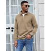COOFANDY Men’s Fashion Quarter Zip Pullover Long Sleeve Quilted Sweatshirt Plaid Jacquard Polo Mock Neck Sweaters(Khaki)