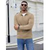 COOFANDY Men’s Fashion Quarter Zip Pullover Long Sleeve Quilted Sweatshirt Plaid Jacquard Polo Mock Neck Sweaters(Khaki)