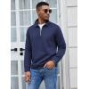 COOFANDY Men’s Fashion Quarter Zip Pullover Long Sleeve Quilted Sweatshirt Plaid Jacquard Polo Mock Neck Sweaters(Navy Blue)