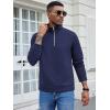 COOFANDY Men’s Fashion Quarter Zip Pullover Long Sleeve Quilted Sweatshirt Plaid Jacquard Polo Mock Neck Sweaters(Navy Blue)
