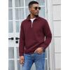 COOFANDY Men’s Fashion Quarter Zip Pullover Long Sleeve Quilted Sweatshirt Plaid Jacquard Polo Mock Neck Sweaters(Wine Red)