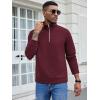 COOFANDY Men’s Fashion Quarter Zip Pullover Long Sleeve Quilted Sweatshirt Plaid Jacquard Polo Mock Neck Sweaters(Wine Red)