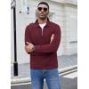 COOFANDY Men’s Fashion Quarter Zip Pullover Long Sleeve Quilted Sweatshirt Plaid Jacquard Polo Mock Neck Sweaters(Wine Red)