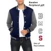 COOFANDY Men’s Fashion Varsity Jacket Causal Slim Fit Cotton Letterman Baseball Bomber Jackets(Navy/Grey)
