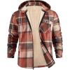 COOFANDY Men’s Flannel Fleece Jacket Sherpa Lined Shirt Jacket Plaid Zip Up Hoodie Soft Warm Coat with Hood(A-orange Block)