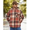 COOFANDY Men’s Flannel Fleece Jacket Sherpa Lined Shirt Jacket Plaid Zip Up Hoodie Soft Warm Coat with Hood(A-orange Block)