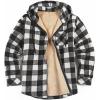 COOFANDY Men’s Flannel Fleece Jacket Sherpa Lined Shirt Jacket Plaid Zip Up Hoodie Soft Warm Coat with Hood(B-black Plaid)