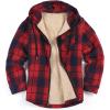 COOFANDY Men’s Flannel Fleece Jacket Sherpa Lined Shirt Jacket Plaid Zip Up Hoodie Soft Warm Coat with Hood(E-red Line)