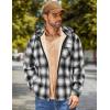 COOFANDY Men’s Flannel Fleece Jacket Sherpa Lined Shirt Jacket Plaid Zip Up Hoodie Soft Warm Coat with Hood(G-black White Line)