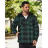 COOFANDY Men’s Flannel Shirt Jacket Warm Quilted Lined Hooded Long Sleeve Plaid Shirt Jackets(Black & Green Plaid)