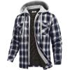 COOFANDY Men’s Flannel Shirt Jacket Warm Quilted Lined Hooded Long Sleeve Plaid Shirt Jackets(Black & White& Blue Plaid)