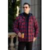 COOFANDY Men’s Flannel Shirt Jacket Warm Quilted Lined Hooded Long Sleeve Plaid Shirt Jackets(Navy & Red Plaid)