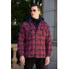 COOFANDY Men’s Flannel Shirt Jacket Warm Quilted Lined Hooded Long Sleeve Plaid Shirt Jackets(Navy & Red Plaid)