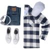 COOFANDY Men’s Flannel Shirts Casual Button Down Plaid Shirt Jacket Long Sleeve Fleece Shacket with Pockets(Buffalo Navy Blue)