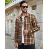 COOFANDY Men’s Flannel Shirts Casual Button Down Plaid Shirt Jacket Long Sleeve Fleece Shacket(Brown&white Plaid)