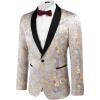 COOFANDY Men’s Floral Tuxedo Jacket Luxury Embroidered Stylish Suit Blazer Jacket for Wedding Party Dinner(Luxury-silver)