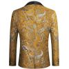 COOFANDY Men’s Floral Tuxedo Jacket Luxury Embroidered Wedding Blazer Dress Suit for Party Dinner(Golden Yellow)