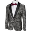 COOFANDY Men’s Floral Tuxedo Jacket Luxury Embroidered Wedding Blazer Dress Suit for Party Dinner(Grey Black)