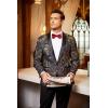 COOFANDY Men’s Floral Tuxedo Jacket Luxury Embroidered Wedding Blazer Dress Suit for Party Dinner(Navy Blue)