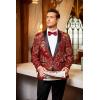 COOFANDY Men’s Floral Tuxedo Jacket Luxury Embroidered Wedding Blazer Dress Suit for Party Dinner(Red)