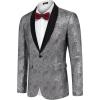 COOFANDY Mens Floral Tuxedo Jacket Paisley Shawl Lapel Suit Blazer Jacket for Dinner,Prom,Wedding(Silver)