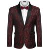 COOFANDY Mens Floral Tuxedo Jacket Paisley Shawl Lapel Suit Blazer Jacket for Dinner,Prom,Wedding(Wine Red)