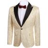 COOFANDY Mens Floral Tuxedo One Button Luxury Shiny Blazer Dinner Party Prom Wedding Suit Jacket(1 – Golden)