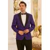 COOFANDY Mens Floral Tuxedo One Button Luxury Shiny Blazer Dinner Party Prom Wedding Suit Jacket(1- Purple)