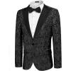 COOFANDY Mens Floral Tuxedo One Button Luxury Shiny Blazer Dinner Party Prom Wedding Suit Jacket(6 – Black)