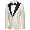COOFANDY Mens Floral Tuxedo One Button Luxury Shiny Blazer Dinner Party Prom Wedding Suit Jacket(6 – White)