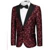 COOFANDY Mens Floral Tuxedo One Button Luxury Shiny Blazer Dinner Party Prom Wedding Suit Jacket(6 – Wine Red)