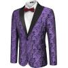 COOFANDY Mens Floral Tuxedo One Button Luxury Shiny Blazer Dinner Party Prom Wedding Suit Jacket(Purple Paisley)
