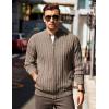COOFANDY Men’s Full Zip Cardigan Sweater Slim Fit Cable Knitted Zip Up Sweater with Pockets(Heathered Brown)