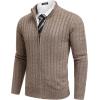 COOFANDY Men’s Full Zip Cardigan Sweater Slim Fit Cable Knitted Zip Up Sweater with Pockets(Heathered Brown)