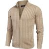 COOFANDY Men’s Full Zip Cardigan Sweater Slim Fit Cable Knitted Zip Up Sweater with Pockets(Khaki)