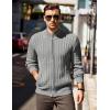 COOFANDY Men’s Full Zip Cardigan Sweater Slim Fit Cable Knitted Zip Up Sweater with Pockets(Light Grey)
