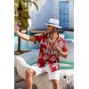COOFANDY Mens Hawaiian Shirt Short Sleeve Button Down Shirt Summer Beach Shirt, Red – Tropical Leaf, X-Large