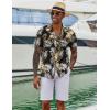 COOFANDY Mens Hawaiian Shirt Short Sleeve Button Down Shirts Tropical Floral Summer Beach Shirts(Black Khaki Leaf)