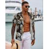 COOFANDY Mens Hawaiian Shirt Short Sleeve Button Down Shirts Tropical Floral Summer Beach Shirts(Black Khaki Leaf)