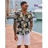 COOFANDY Mens Hawaiian Shirt Short Sleeve Button Down Shirts Tropical Floral Summer Beach Shirts(Black Khaki Leaf)