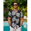 COOFANDY Mens Hawaiian Shirt Short Sleeve Button Down Shirts Tropical Floral Summer Beach Shirts(Black- White Flower)