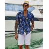 COOFANDY Mens Hawaiian Shirt Short Sleeve Button Down Shirts Tropical Floral Summer Beach Shirts(Blue Leaves)