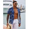 COOFANDY Mens Hawaiian Shirt Short Sleeve Button Down Shirts Tropical Floral Summer Beach Shirts(Blue Leaves)